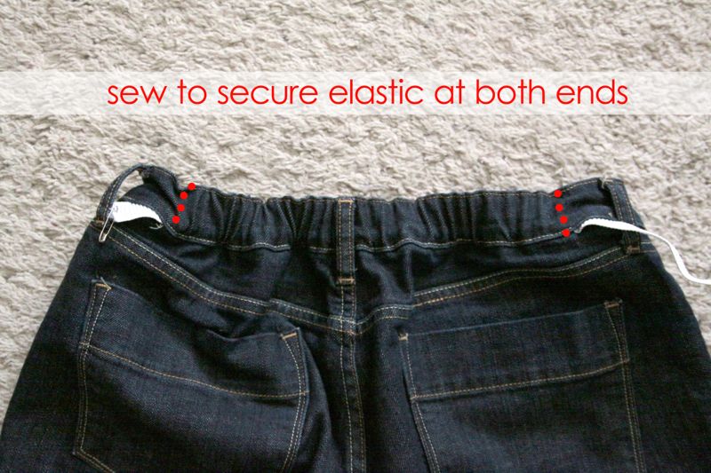 Elastic thread through back waistband to gather it
