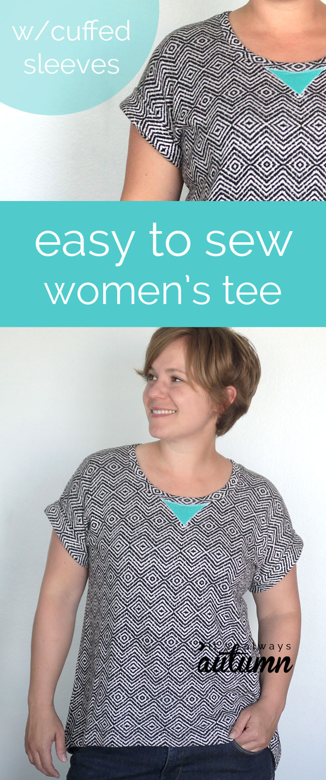 how to sew an easy women's tee shirt with cuffed sleeves tutorial