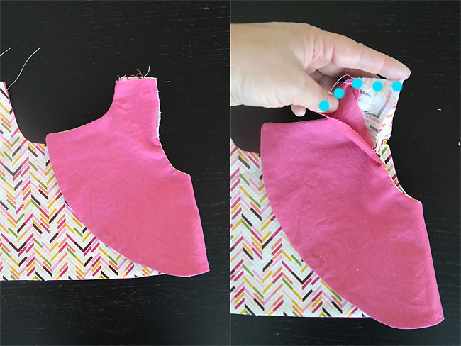 sewing straps of teddy bear top together