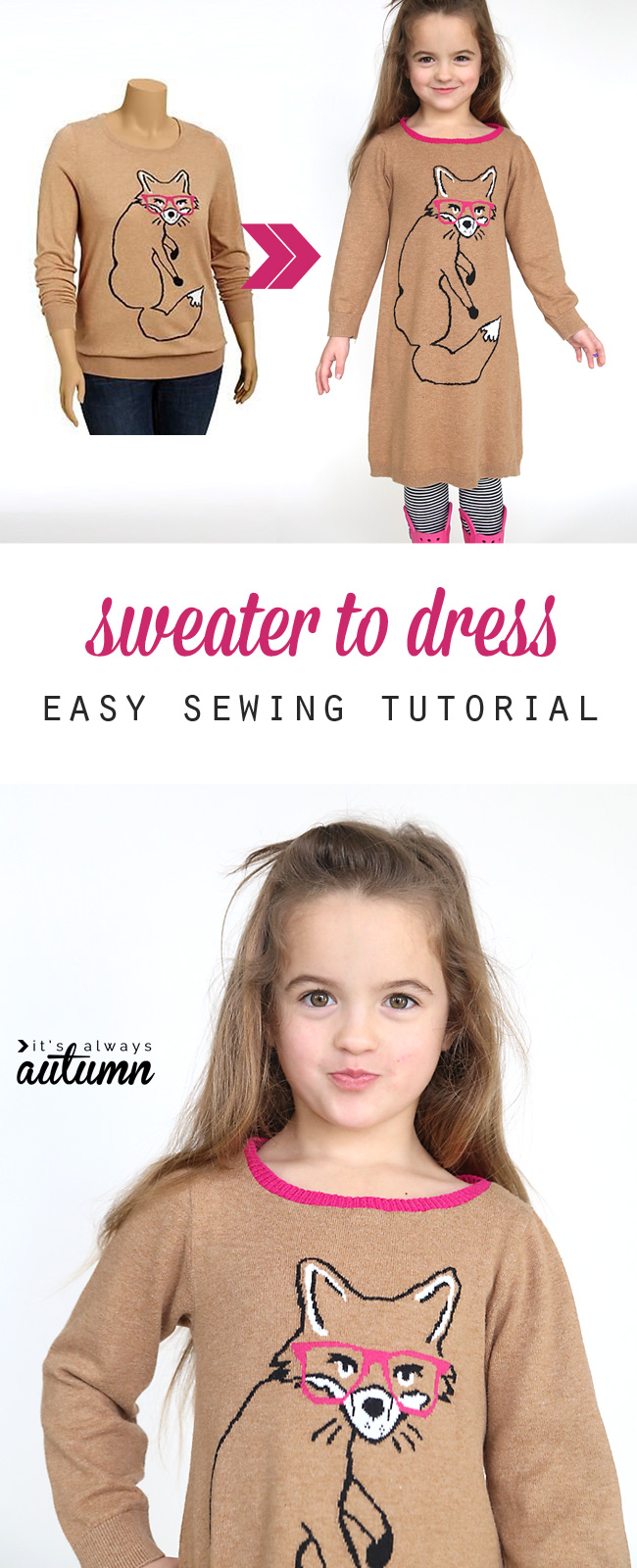 sweater to dress upcycle {easy sewing tutorial} - It's Always Autumn