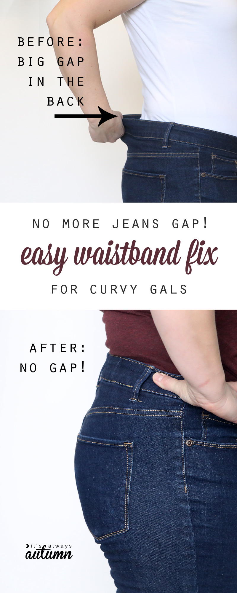 how to fix your jeans waistband {no more jeans gap!} - It's Always Autumn