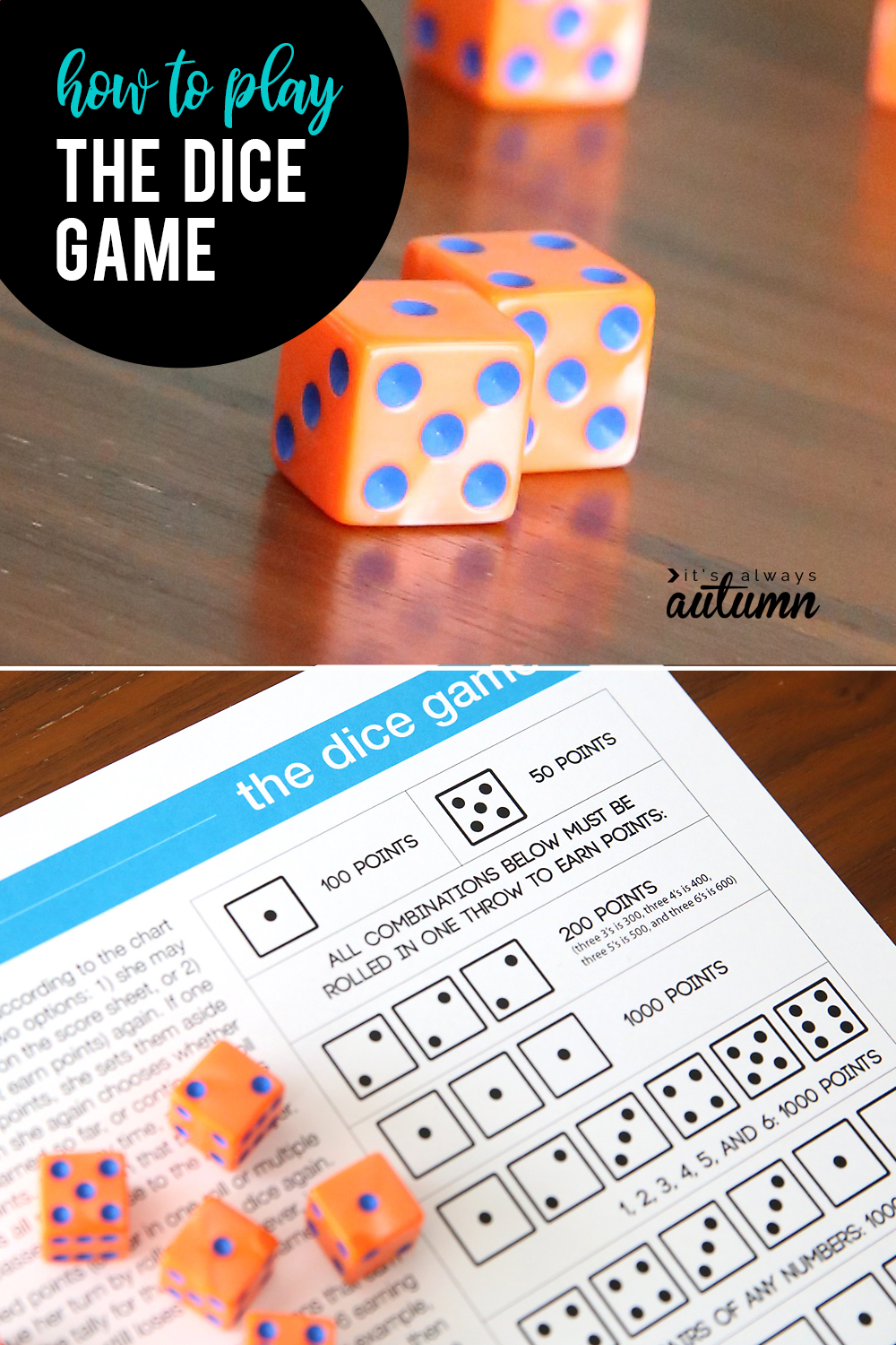 The Dice Game  fun & easy game for kids and adults - It's Always Autumn