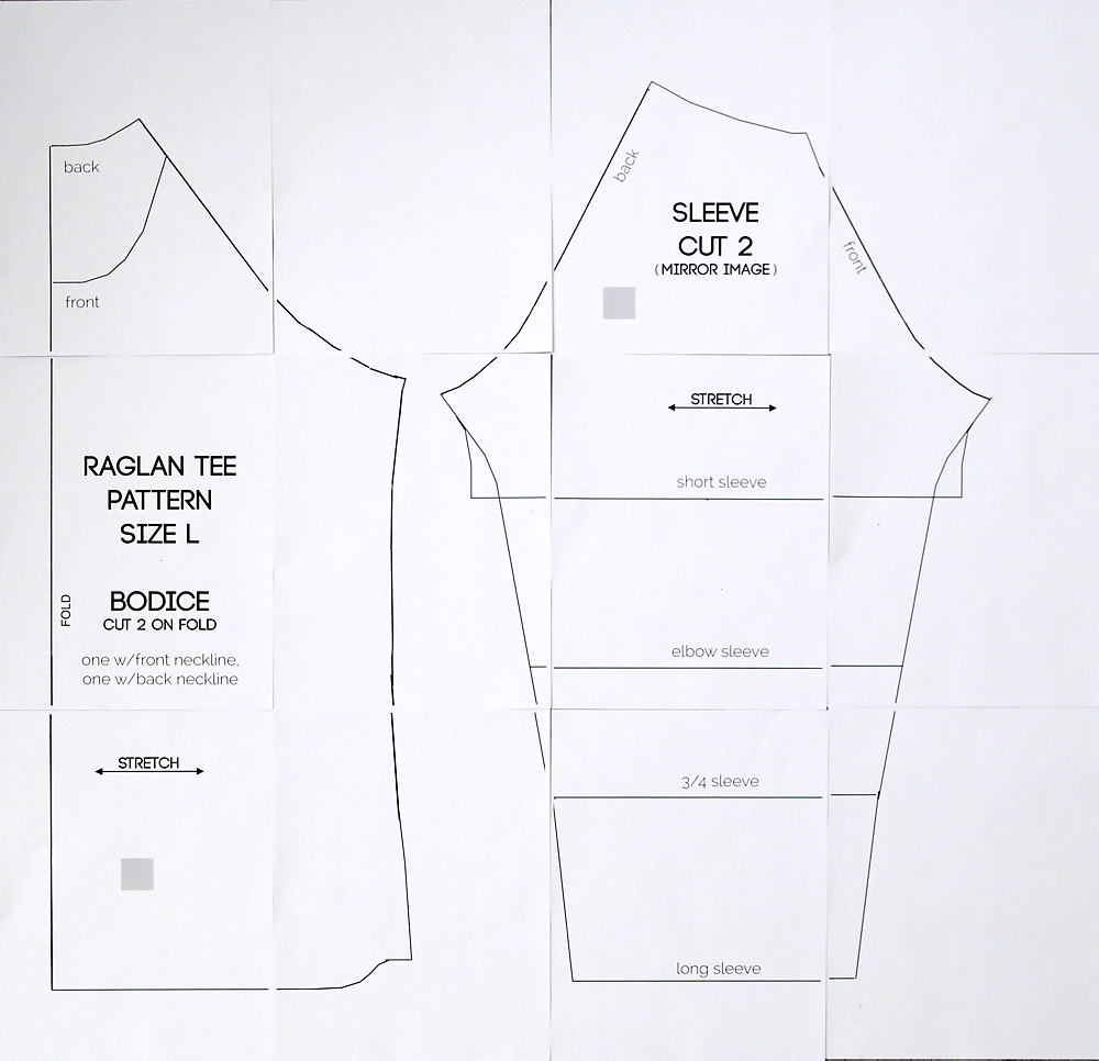 PDF sewing pattern for the Raglan t-shirt pattern