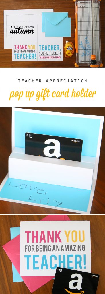 DIY teacher appreciation pop up gift card holder - It's Always Autumn