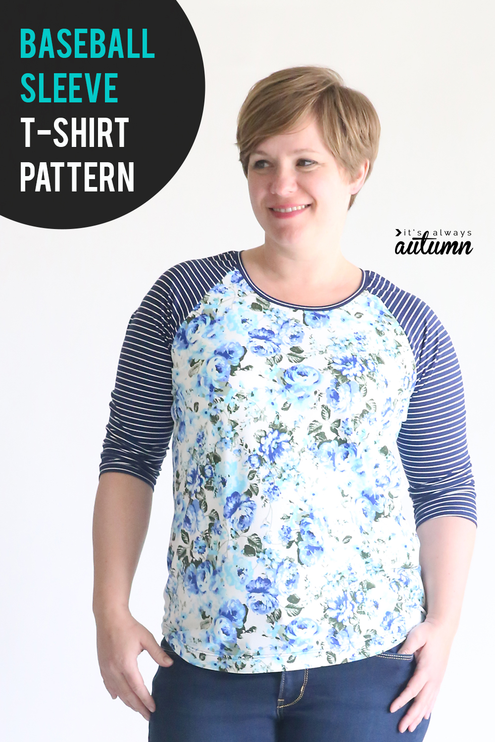 Cute free sewing pattern for this baseball sleeve t-shirt! Raglan tee sewing pattern.