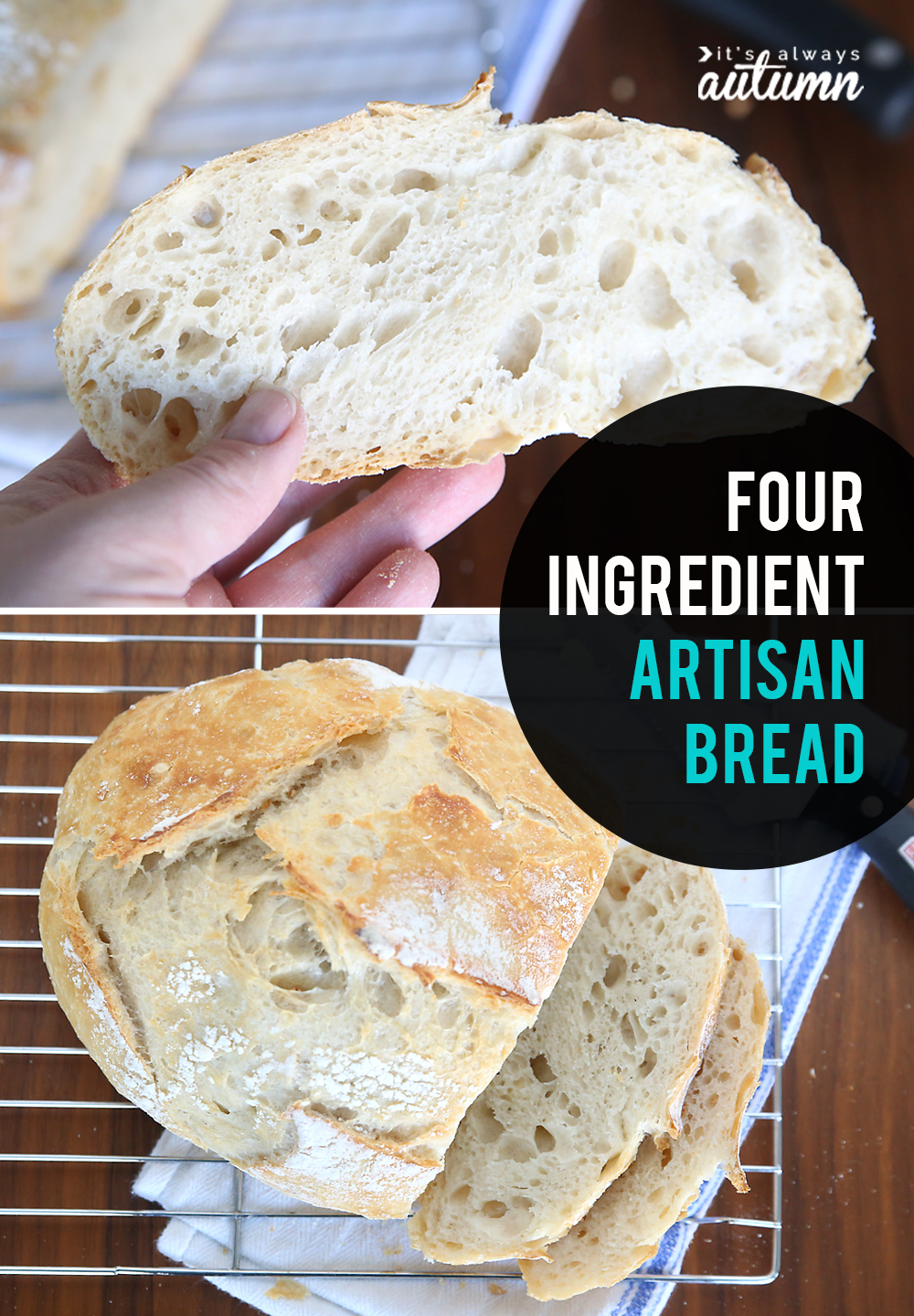 Crazy easy homemade artisan bread {only 4 ingredients!} - It's Always Autumn