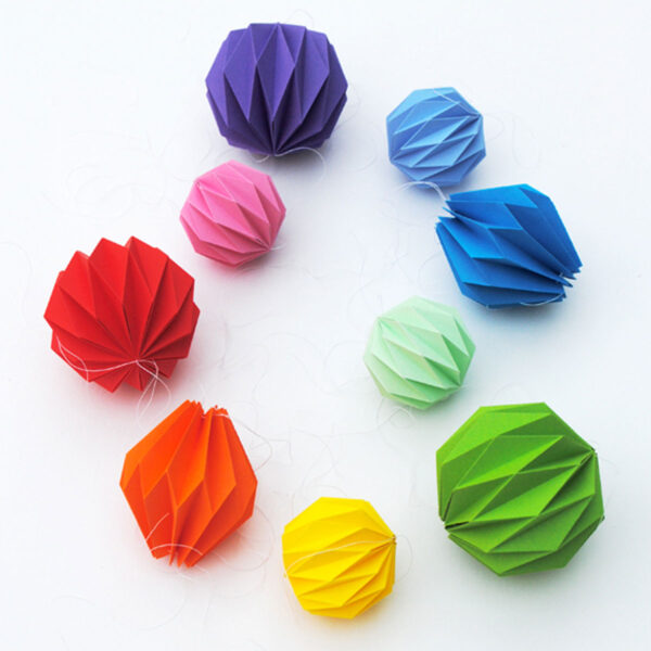According folded origami ball decorations.