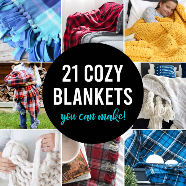21 cozy blankets you can make; collage photo of 8 different blankets