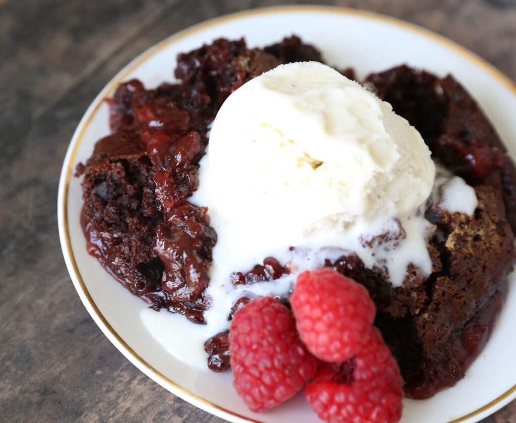 5 Ingredient Chocolate Raspberry Cobbler - It's Always Autumn