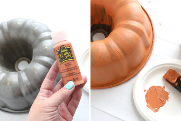 Painting first coat of paint on the bundt pan.