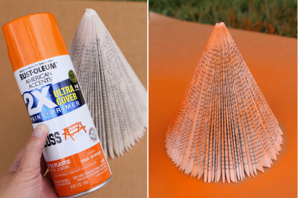 Spray painting the book cone orange.