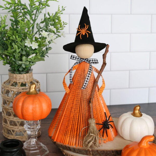 Little Halloween witch made from a paperback book.