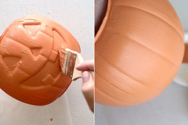 Second coat of terra cotta paint covers well; can see texture.